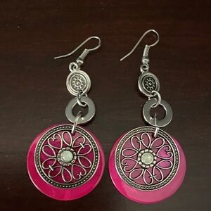 Pink and Silver Dangle Earrings